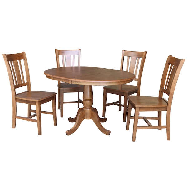 International Concepts Round 36 in Round Extension Dining Table with 4 Chairs, Distressed Oak, 36 in W, 48 in L, 29.3 in H K42-36RXT-C10-4 - main